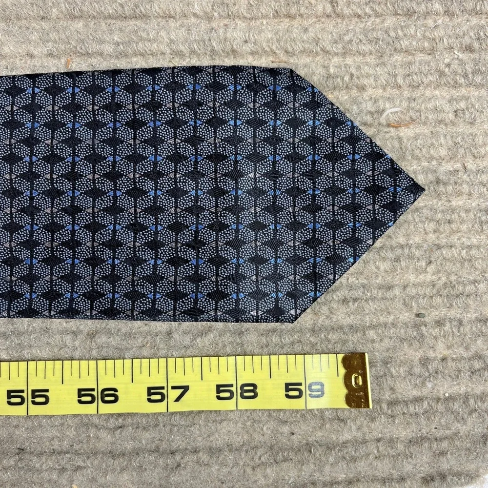 Cocktail Colors Mens Silk Necktie Black Blue Geometric Dotted Hand Made 4 x 59.5